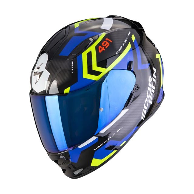 Casque intégral moto SCORPION EXO-491 SPIN Noir-Bleu-Jaune fluo