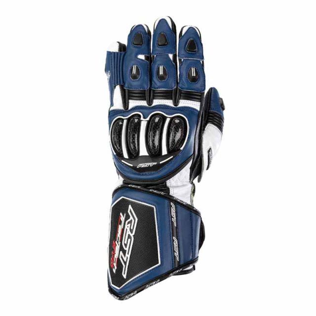 Gants moto RST Tractech Evo 4 cuir Bleu Blanc Noir