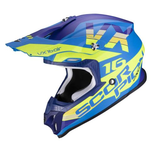 Casque cross SCORPION VX-16 AIR X-TURN Bleu mat Jaune Fluo